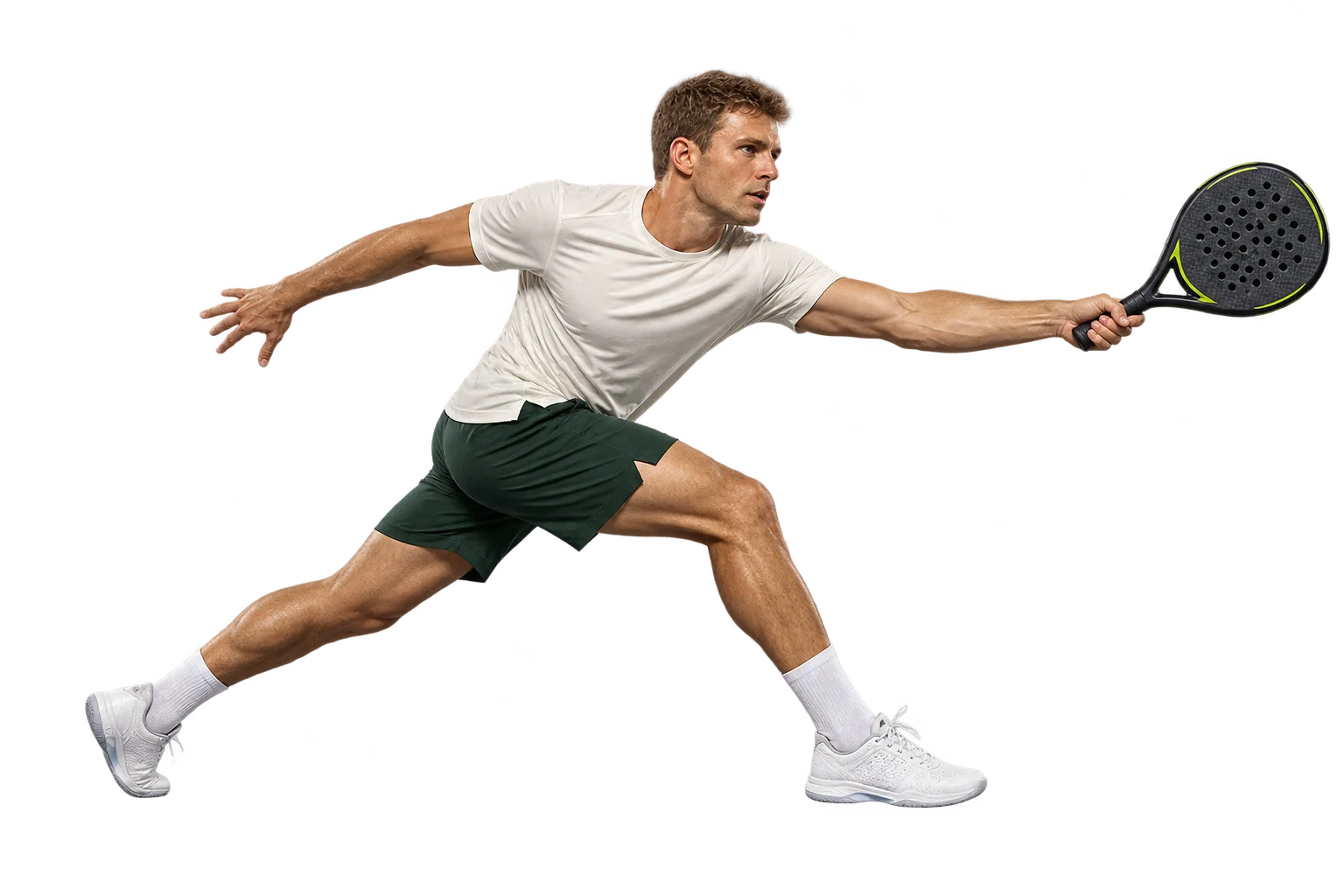 Illusztratív padeljátékos világos pólóban, tenyeres ütés közben